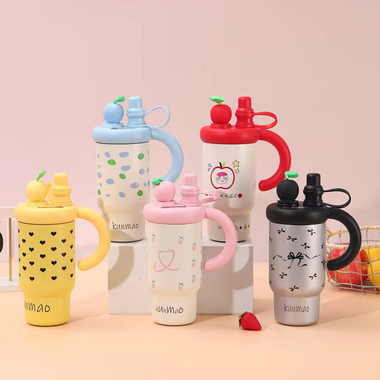 Kawaii Fruit Top Sipper Tumbler with Handle – 2-in-1 Straw & Direct Drink