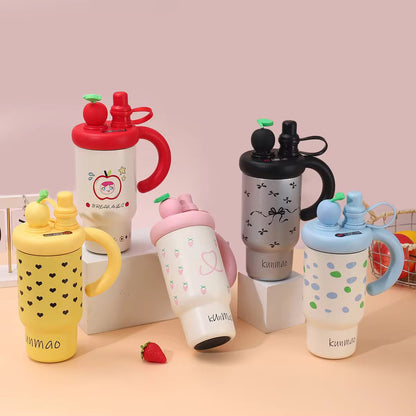 Kawaii Fruit Top Sipper Tumbler with Handle – 2-in-1 Straw & Direct Drink