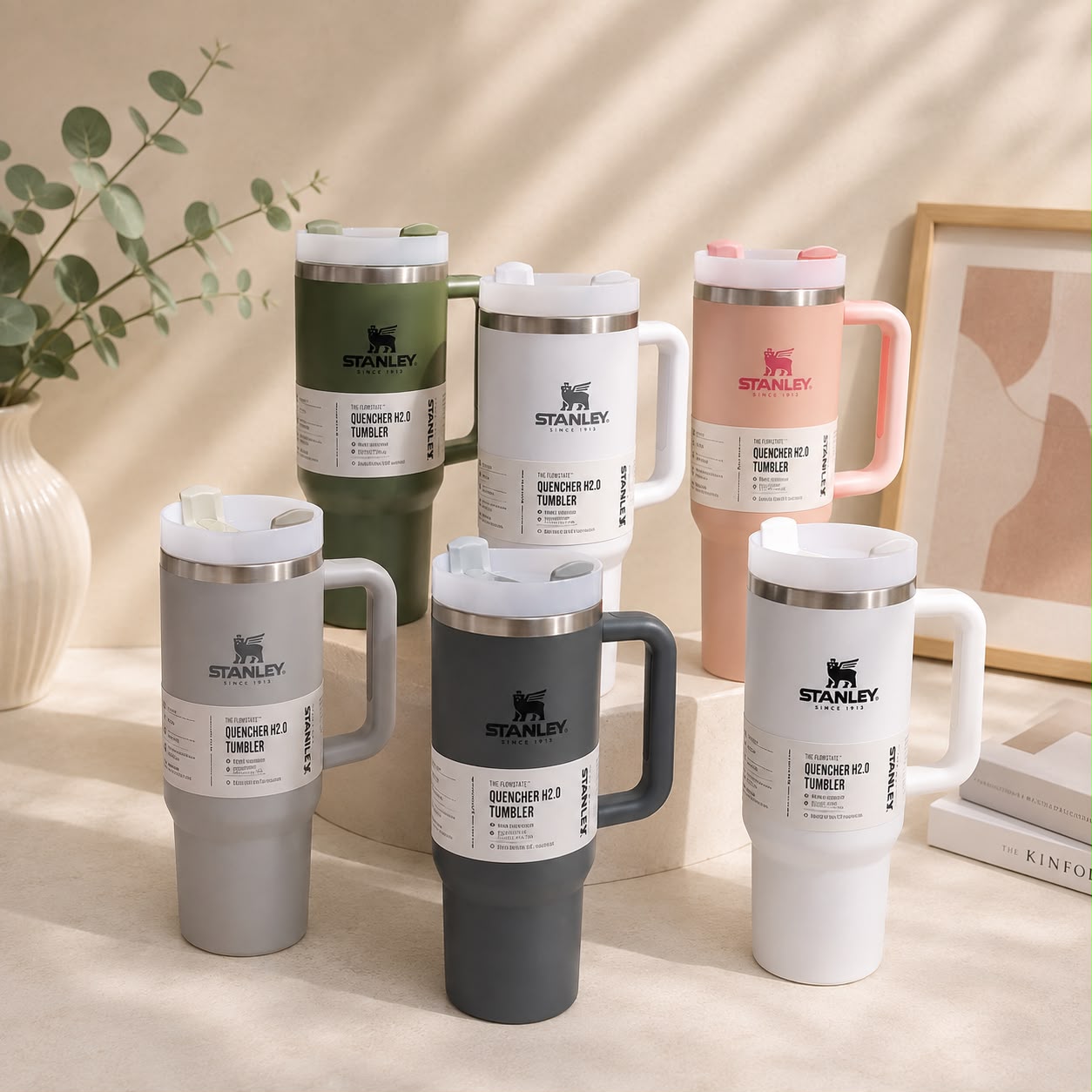 Stanley-Inspired Flowstate Quencher Tumbler | 40oz | Pink, Sage, Fog Blue, Lavender, Grey & White
