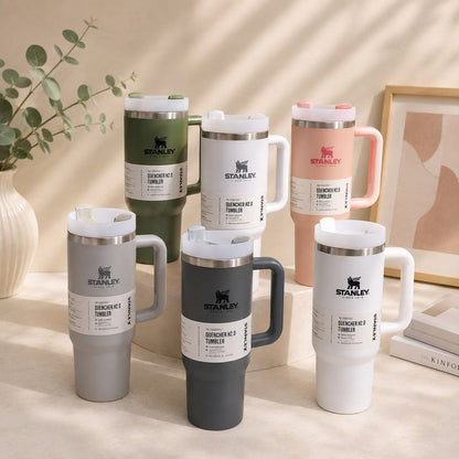 Stanley-Inspired Flowstate Quencher Tumbler | 40oz | Pink, Sage, Fog Blue, Lavender, Grey & White