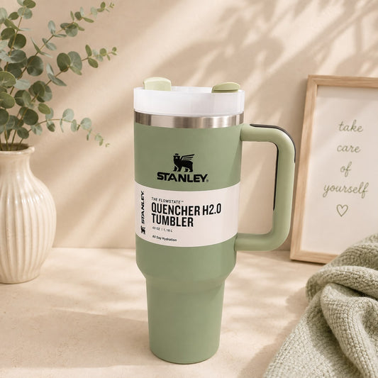 Stanley-Inspired Flowstate Quencher Tumbler | 40oz | Pink, Sage, Fog Blue, Lavender, Grey & White