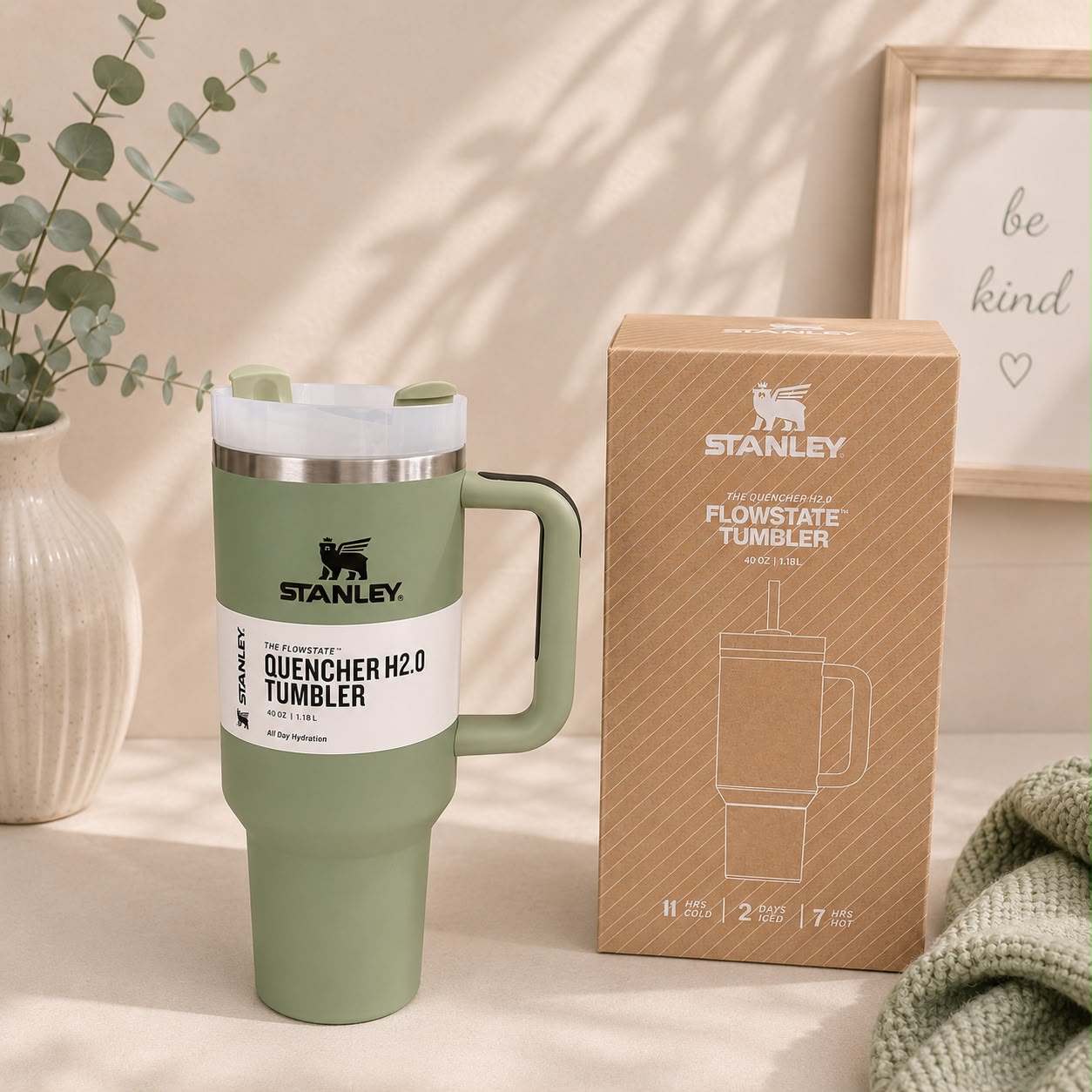Stanley-Inspired Flowstate Quencher Tumbler | 40oz | Pink, Sage, Fog Blue, Lavender, Grey & White