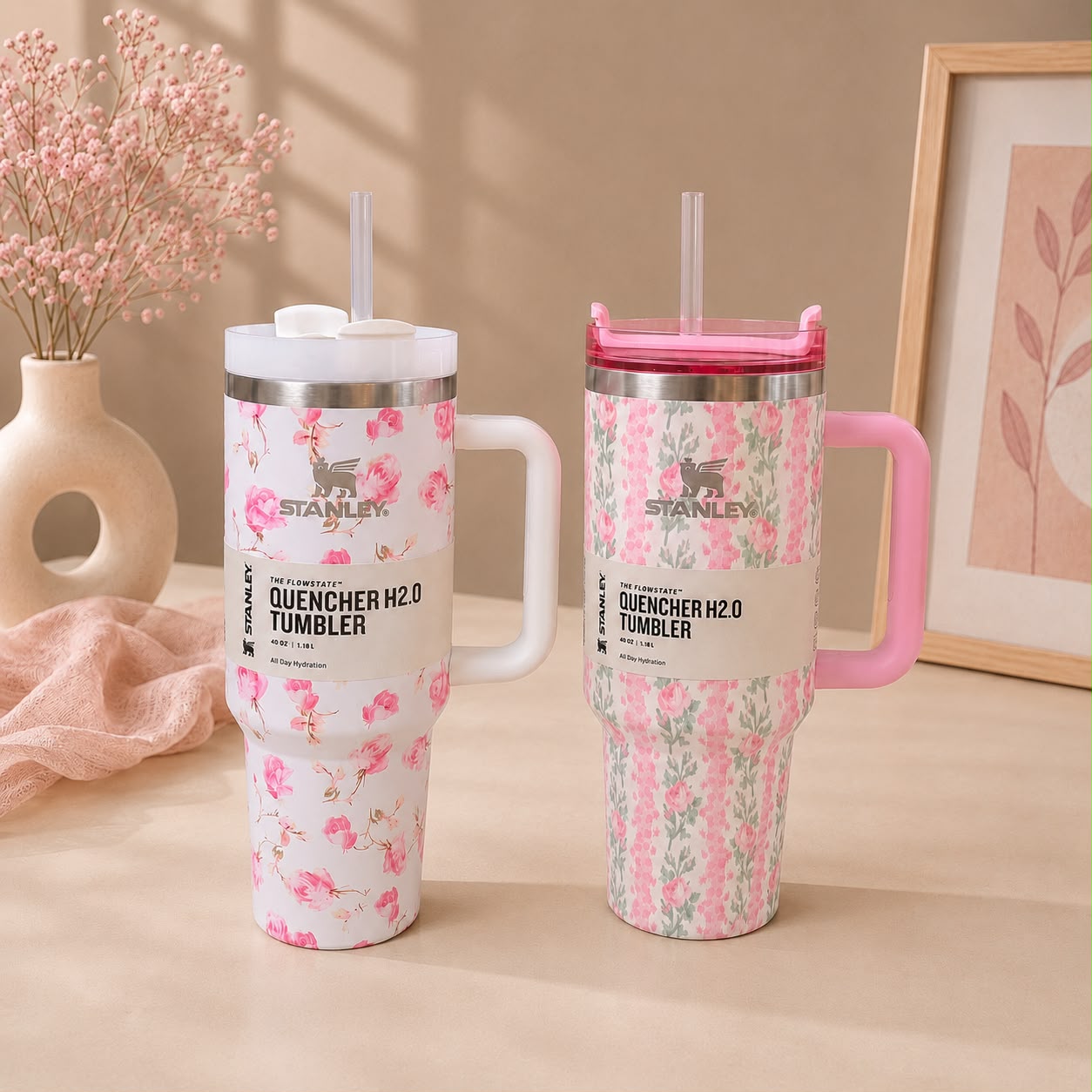 Stanley Inspired Flowstate Quencher H2.0 Tumbler | Love Shack Fancy Floral | 40oz