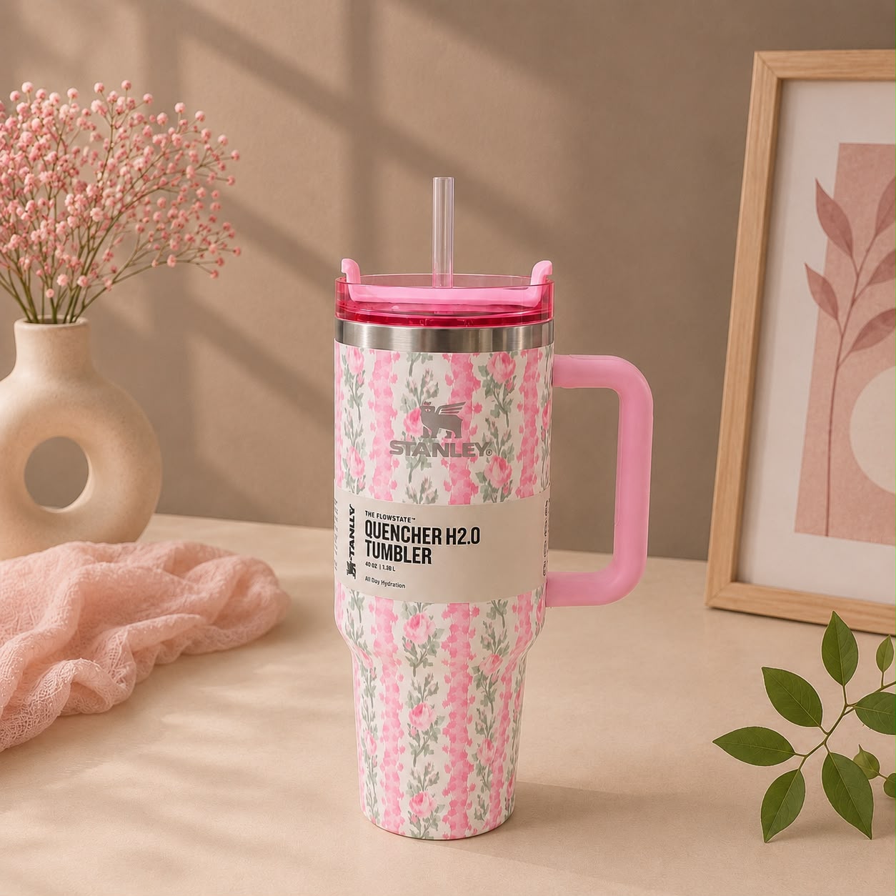 Stanley Inspired Flowstate Quencher H2.0 Tumbler | Love Shack Fancy Floral | 40oz