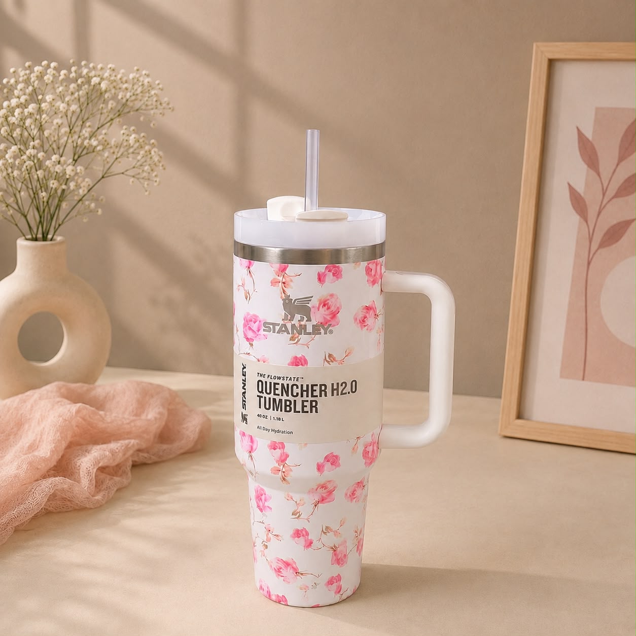 Stanley Inspired Flowstate Quencher H2.0 Tumbler | Love Shack Fancy Floral | 40oz