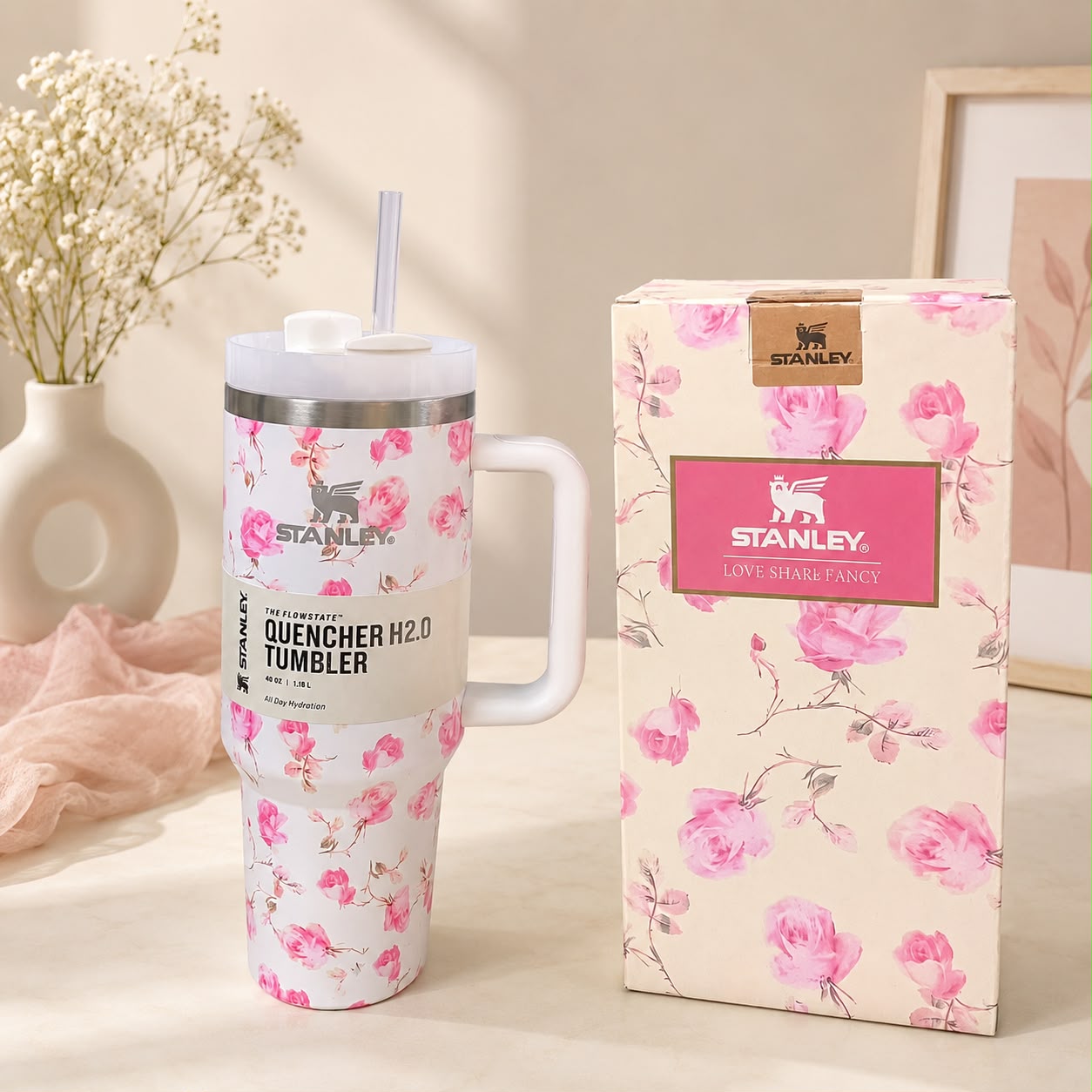 Stanley Inspired Flowstate Quencher H2.0 Tumbler | Love Shack Fancy Floral | 40oz