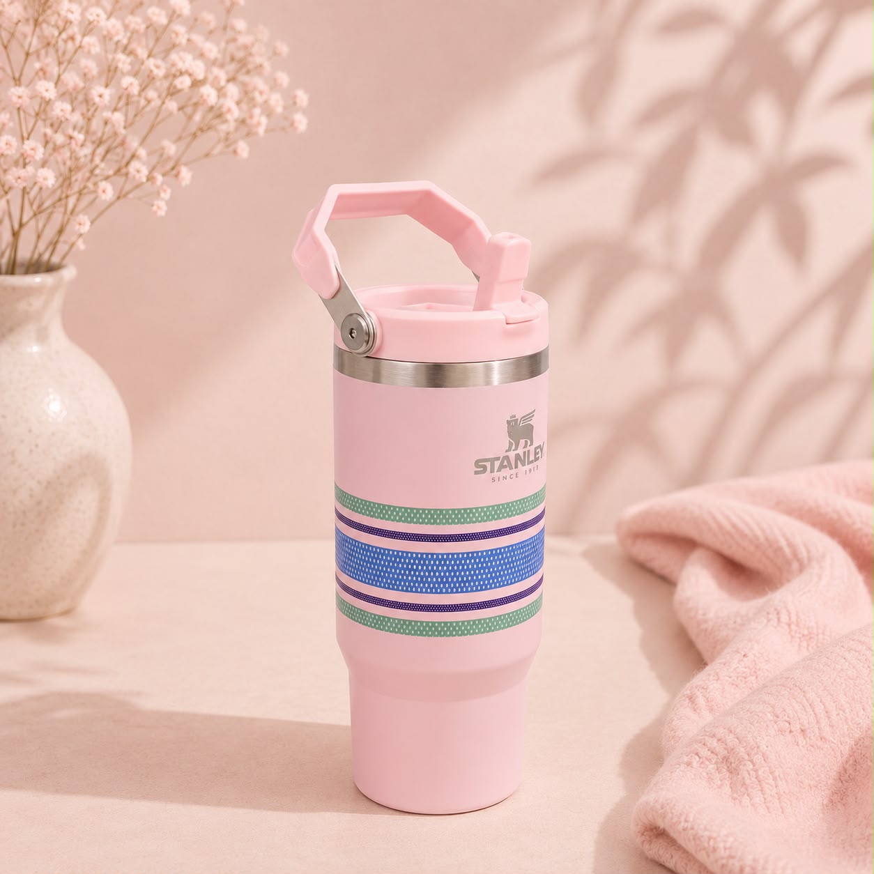 Stanley Inspired IceFlow Flip Straw Tumbler | Citron & Cool Serene Brushstrokes | 30oz
