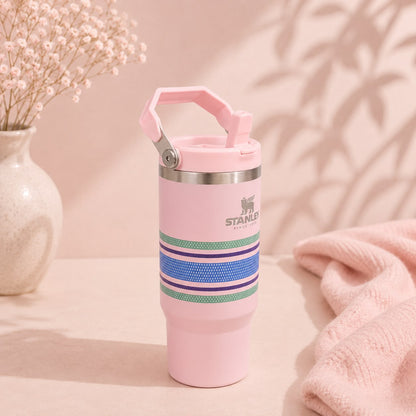 Stanley Inspired IceFlow Flip Straw Tumbler | Citron & Cool Serene Brushstrokes | 30oz
