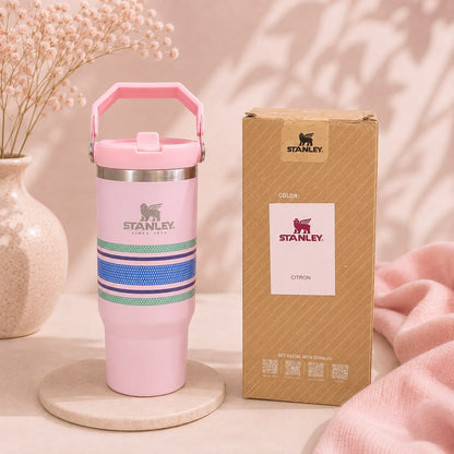 Stanley Inspired IceFlow Flip Straw Tumbler | Citron & Cool Serene Brushstrokes | 30oz