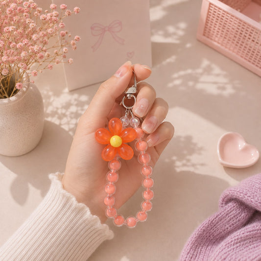 Kawaii Beaded Phone Charms - Hello Kitty & Daisy Flower Wrist Strap