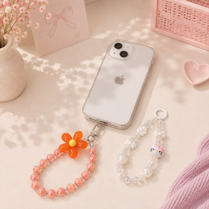 Kawaii Beaded Phone Charms - Hello Kitty & Daisy Flower Wrist Strap