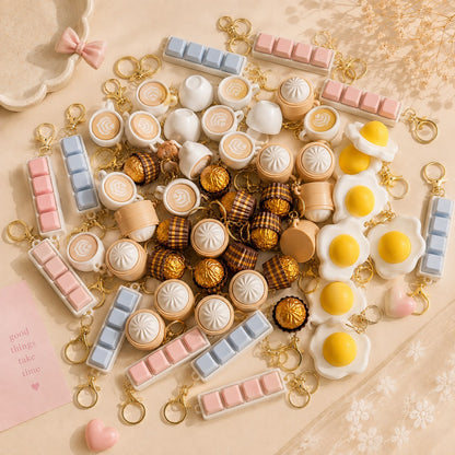 Kawaii Clicker Keychains | Aesthetic | Dumpling, Coffee, Ferrero, Egg, Keyboard