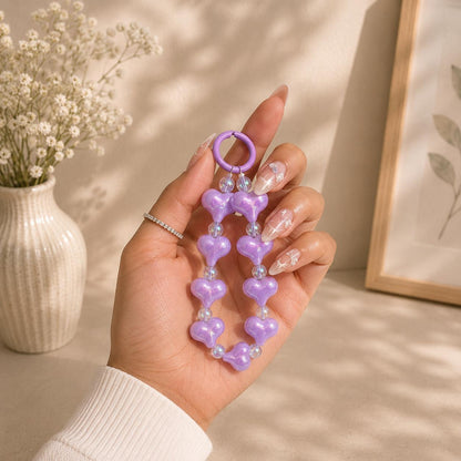 Phone Charm | Puffy Heart Beaded - Cute Loop Wrist Strap Accessory
