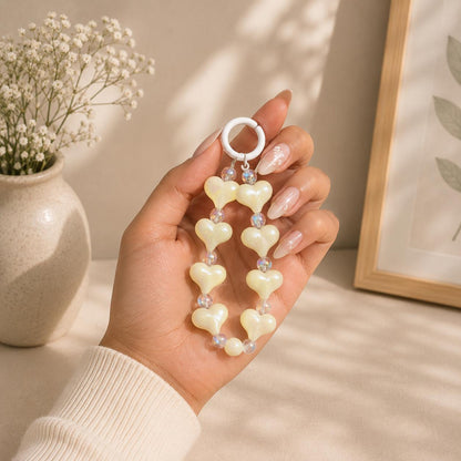 Phone Charm | Puffy Heart Beaded - Cute Loop Wrist Strap Accessory