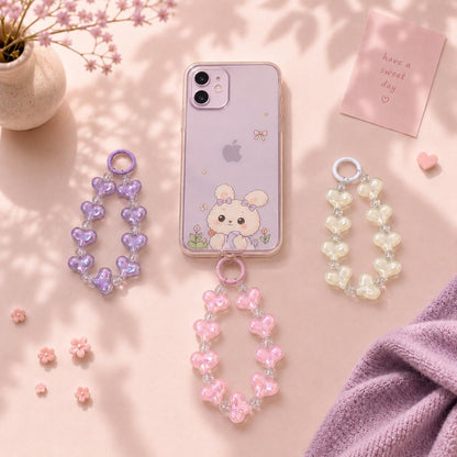 Phone Charm | Puffy Heart Beaded - Cute Loop Wrist Strap Accessory