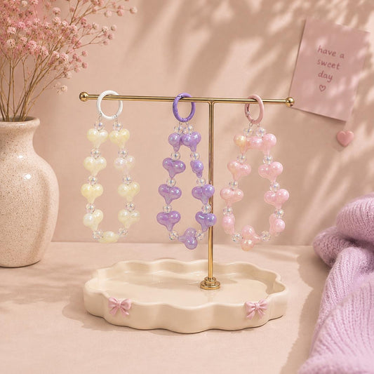Phone Charm | Puffy Heart Beaded - Cute Loop Wrist Strap Accessory