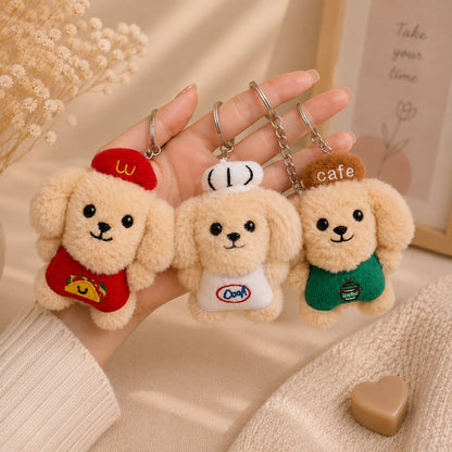 Kawaii Puppy Barista Plushie Keychain & Bag Charm