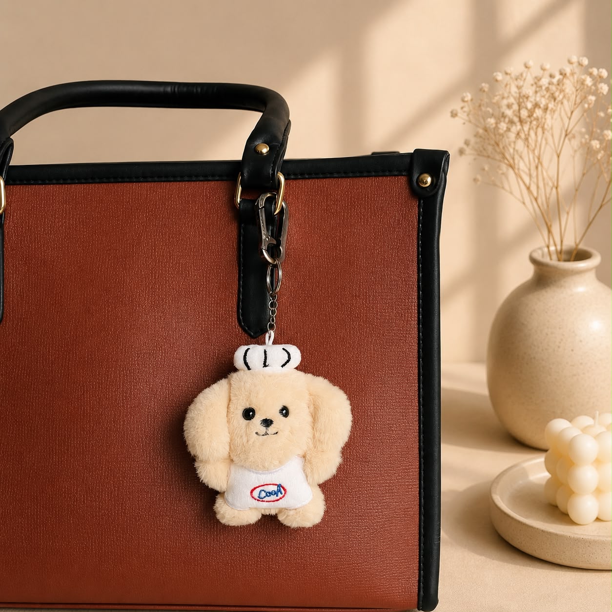 Kawaii Puppy Barista Plushie Keychain & Bag Charm