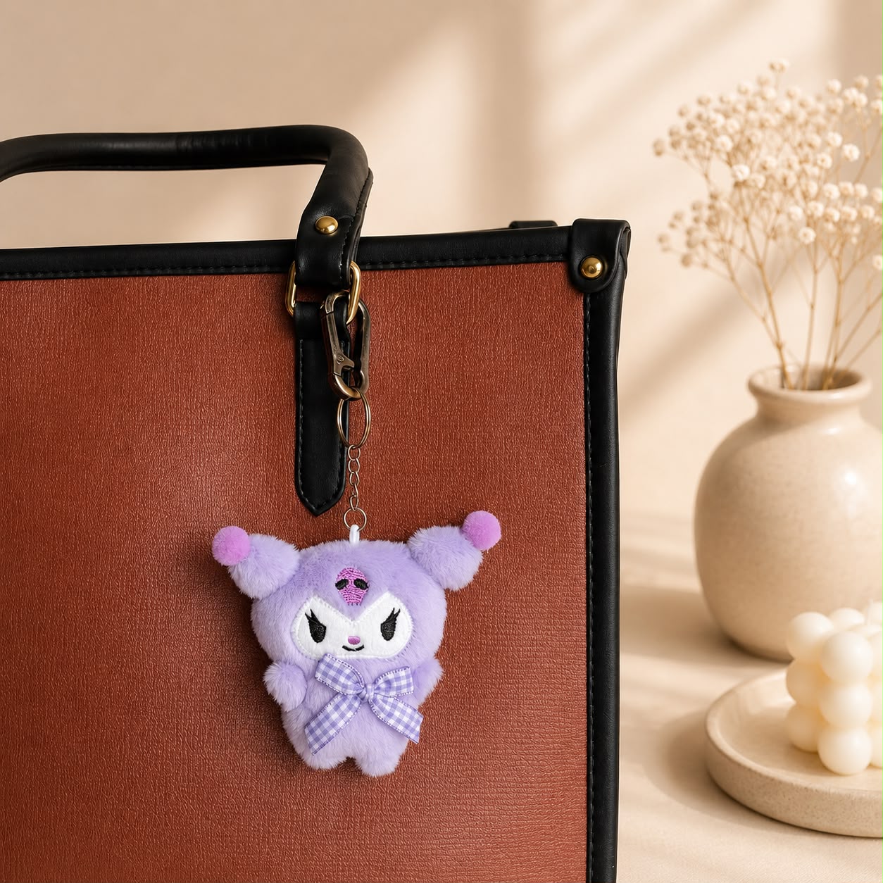 Kuromi-Inspired Kawaii Plushie Keychain & Bag Charm