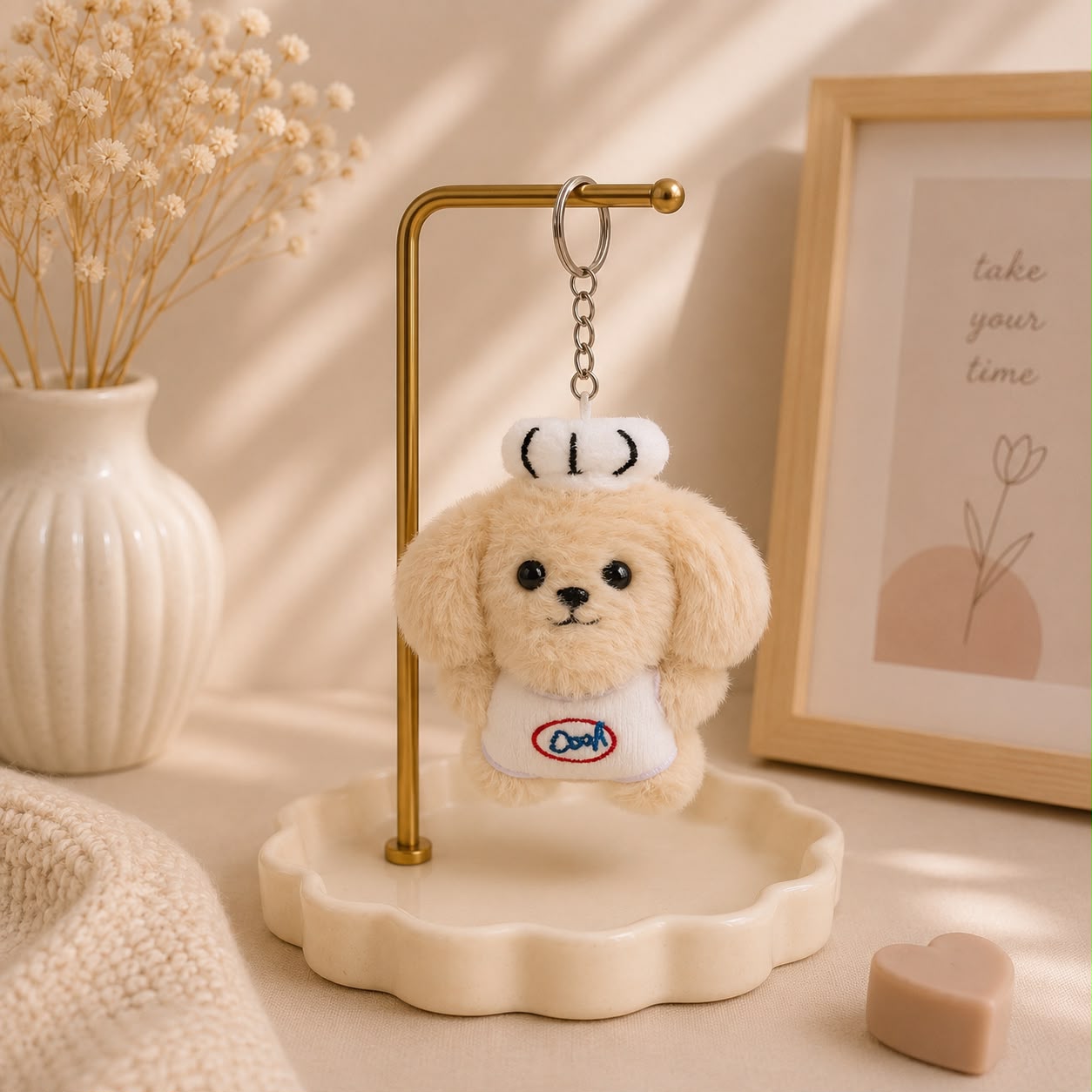 Kawaii Puppy Barista Plushie Keychain & Bag Charm