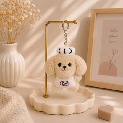 Kawaii Puppy Barista Plushie Keychain & Bag Charm