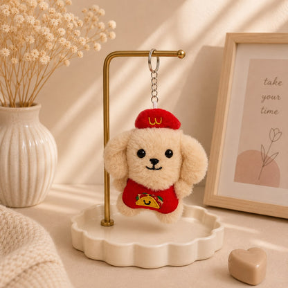 Kawaii Puppy Barista Plushie Keychain & Bag Charm