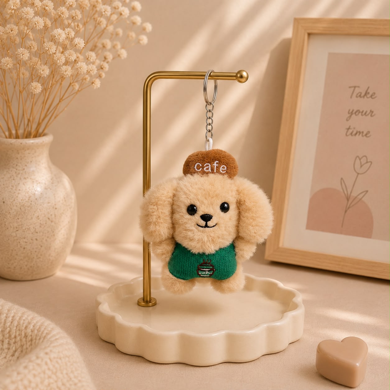 Kawaii Puppy Barista Plushie Keychain & Bag Charm