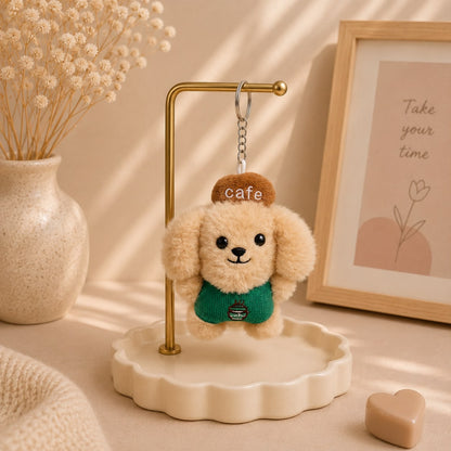 Kawaii Puppy Barista Plushie Keychain & Bag Charm