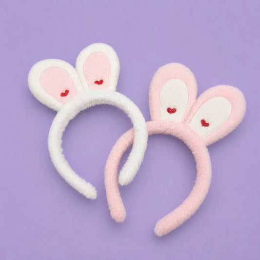 Bunny Love Plush Headband – Heart Embroidered Ear Band