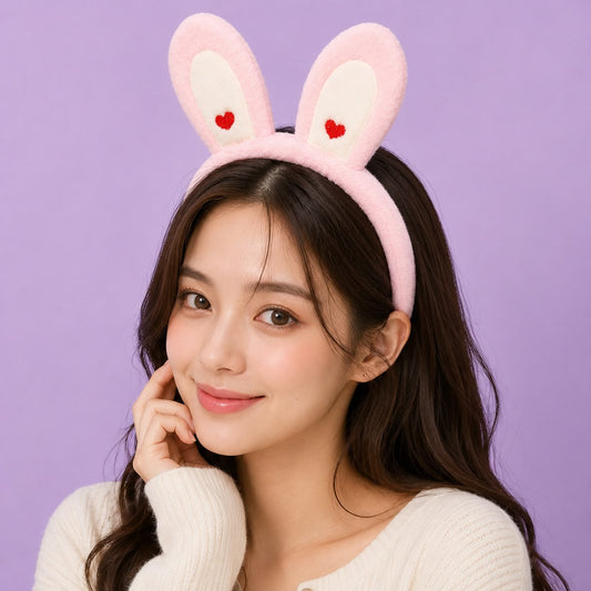 Bunny Love Plush Headband – Heart Embroidered Ear Band