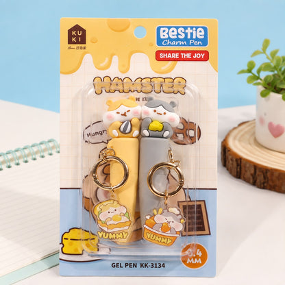 Kawaii Bestie Magnetic Charm Gel Pen Set | Pack of 2 | Bear & Hamster Charms