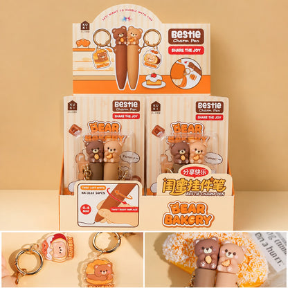 Kawaii Bestie Magnetic Charm Gel Pen Set | Pack of 2 | Bear & Hamster Charms