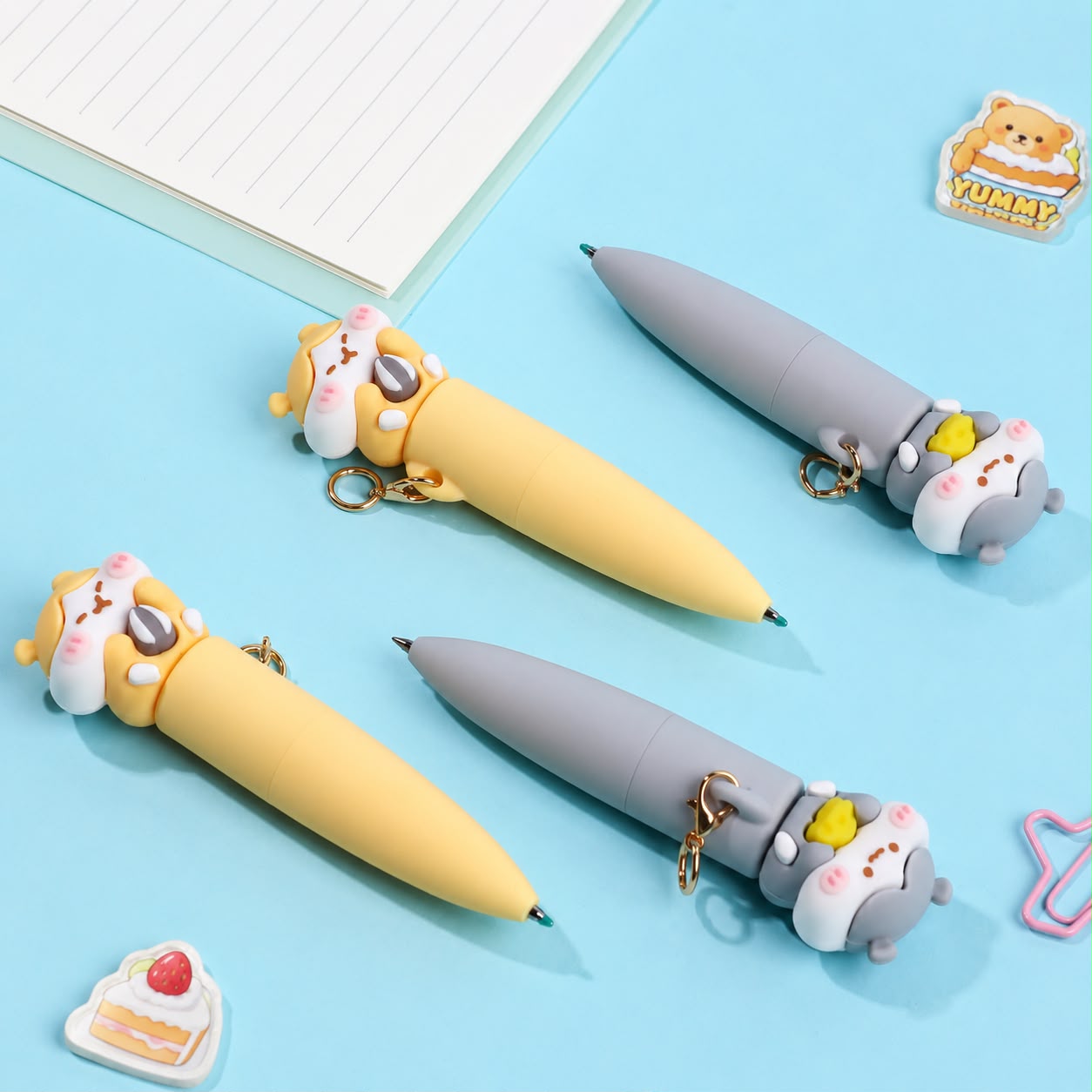 Kawaii Bestie Magnetic Charm Gel Pen Set | Pack of 2 | Bear & Hamster Charms