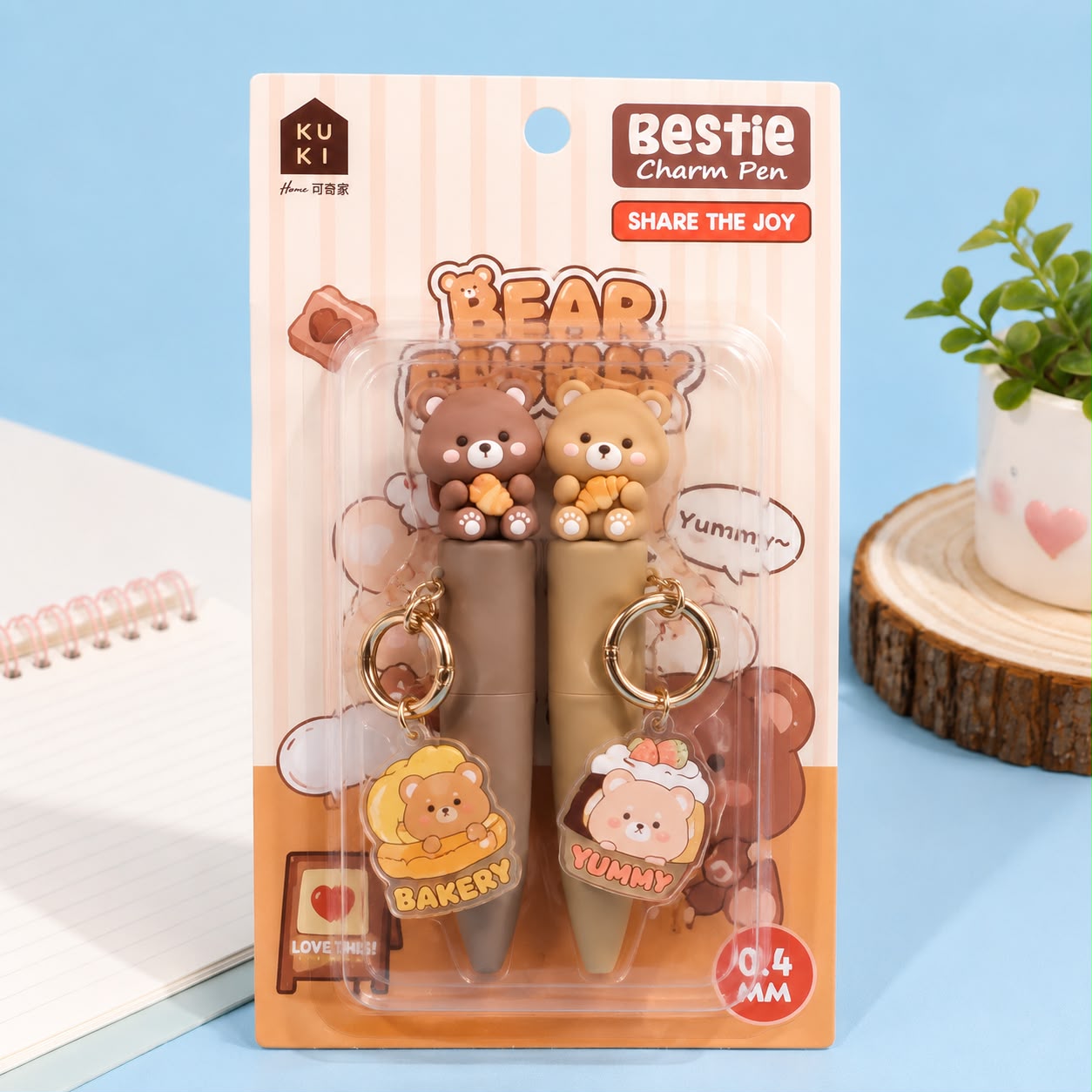 Kawaii Bestie Magnetic Charm Gel Pen Set | Pack of 2 | Bear & Hamster Charms