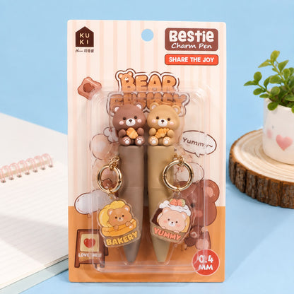 Kawaii Bestie Magnetic Charm Gel Pen Set | Pack of 2 | Bear & Hamster Charms