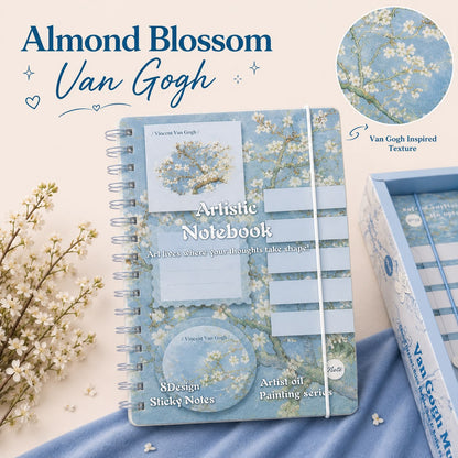 Artistic Spiral Notebook with Sticky Notes | Artist Oil Painting Series | Monet & Van Gogh Inspired