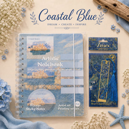 Artistic Spiral Notebook with Sticky Notes | Artist Oil Painting Series | Monet & Van Gogh Inspired