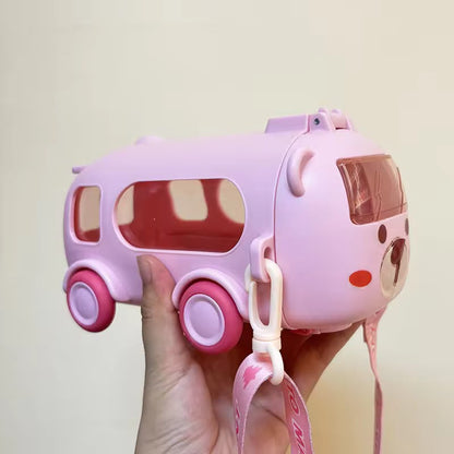 Kawaii Bus Sipper Bottle with Crossbody Strap