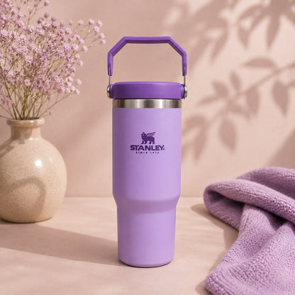 Stanley Inspired IceFlow Flip Straw Tumbler | Citron & Cool Serene Brushstrokes | 30oz