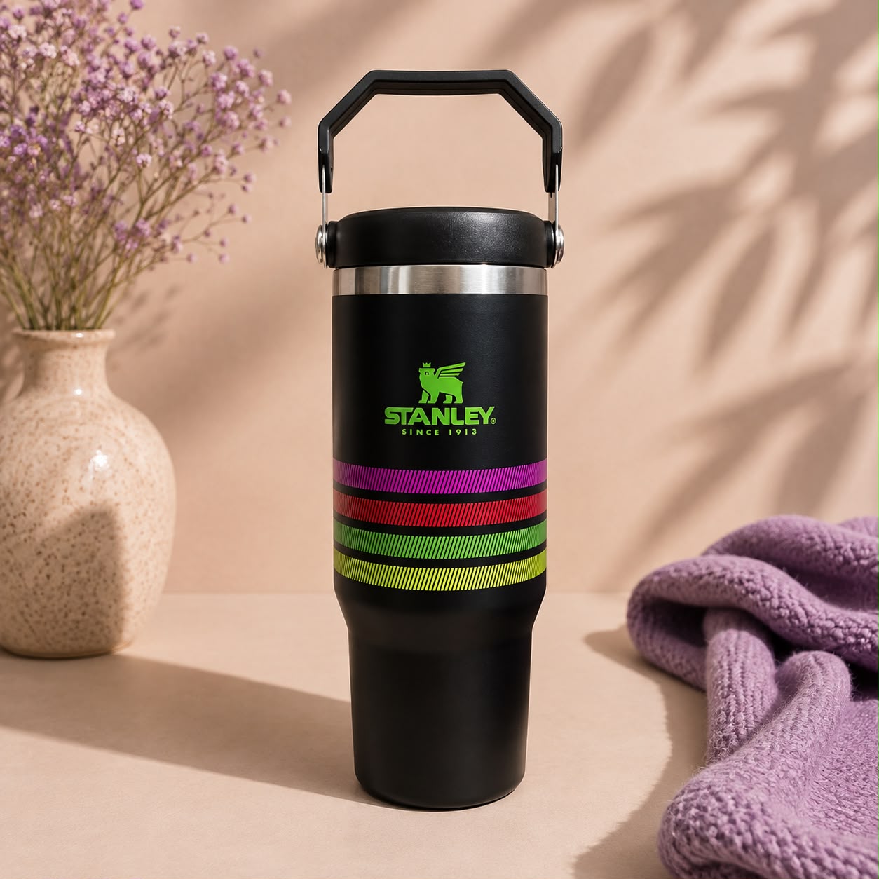 Stanley Inspired IceFlow Flip Straw Tumbler | Citron & Cool Serene Brushstrokes | 30oz