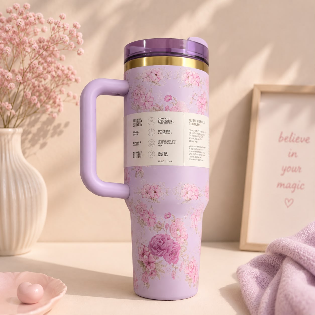 Stanley Inspired Flowstate Quencher H2.0 Tumbler | Love Shack Fancy Floral | 40oz