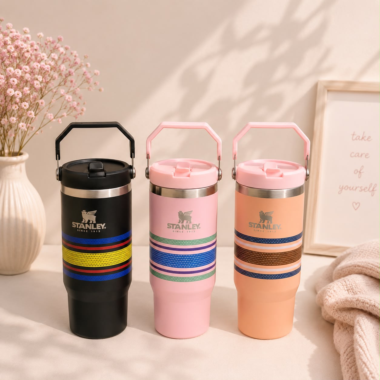 Stanley Inspired IceFlow Flip Straw Tumbler | Citron & Cool Serene Brushstrokes | 30oz