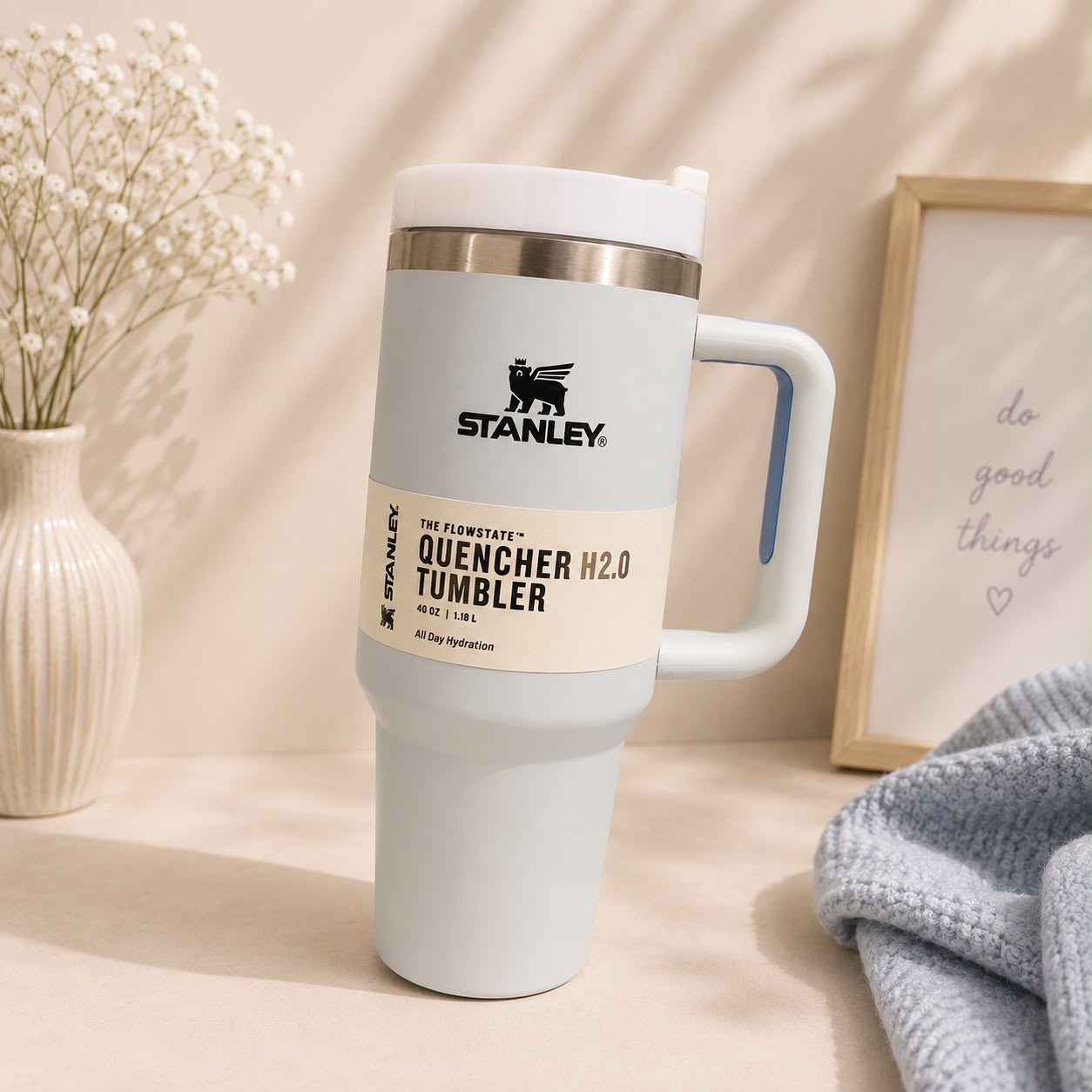 Stanley-Inspired Flowstate Quencher Tumbler | 40oz | Pink, Sage, Fog Blue, Lavender, Grey & White