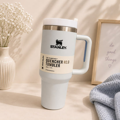 Stanley-Inspired Flowstate Quencher Tumbler | 40oz | Pink, Sage, Fog Blue, Lavender, Grey & White