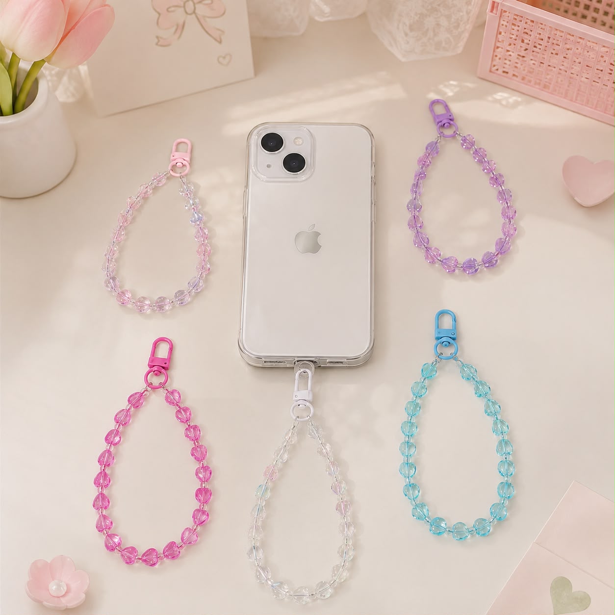 Crystal Bead Phone Charm | Wrist Strap - Translucent Pastel Phone Charm