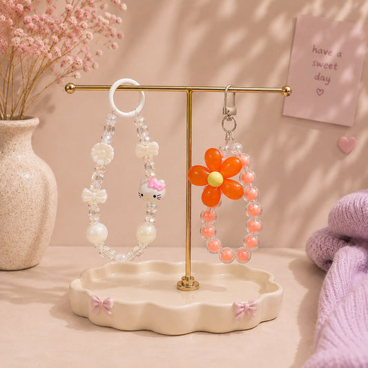 Kawaii Beaded Phone Charms - Hello Kitty & Daisy Flower Wrist Strap