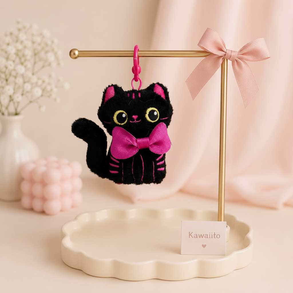 The Nerdy Cats Club Plush Keychain | Kawaii Cat Bag Charm with Glasses & Bow