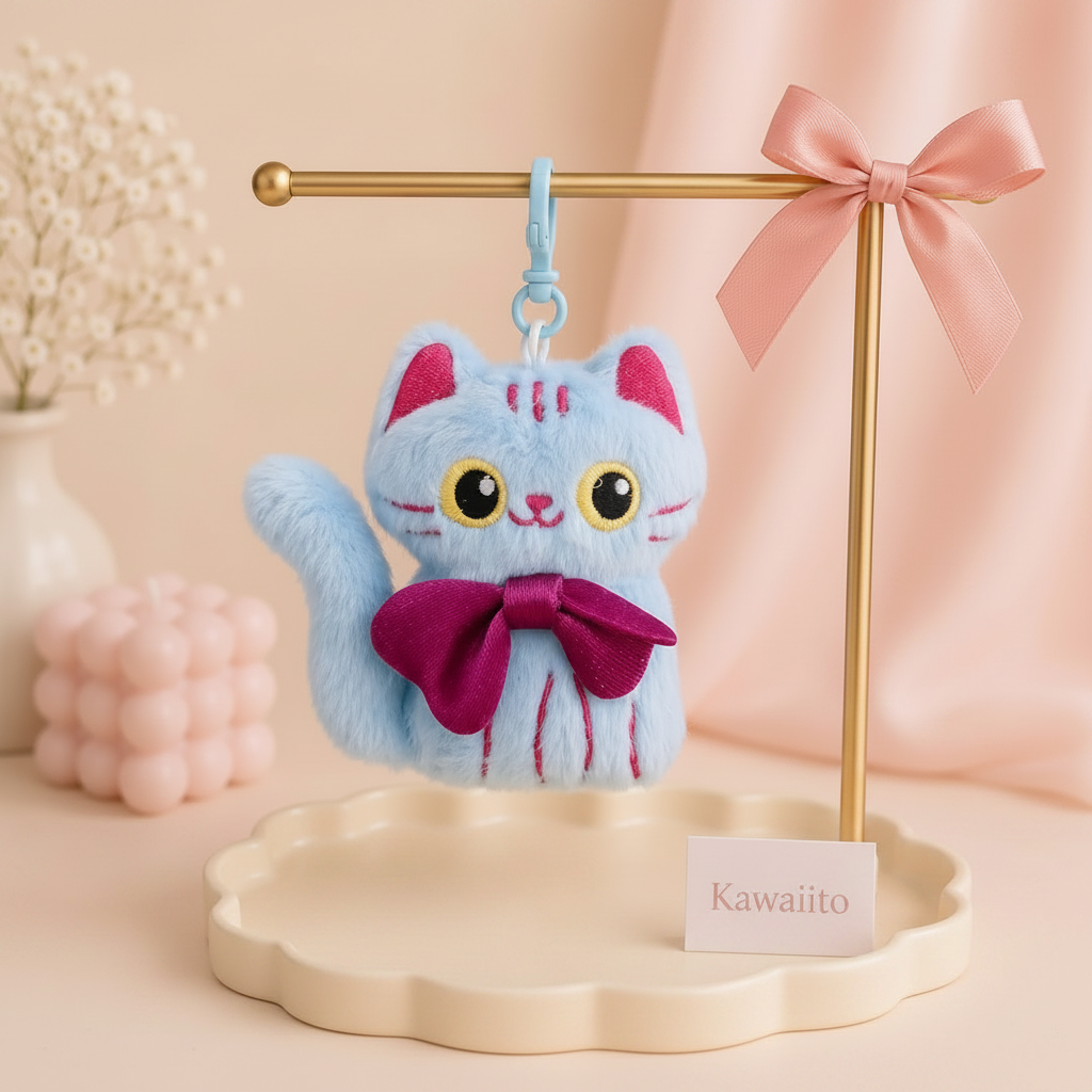 The Nerdy Cats Club Plush Keychain | Kawaii Cat Bag Charm with Glasses & Bow