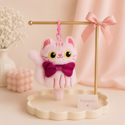 The Nerdy Cats Club Plush Keychain | Kawaii Cat Bag Charm with Glasses & Bow