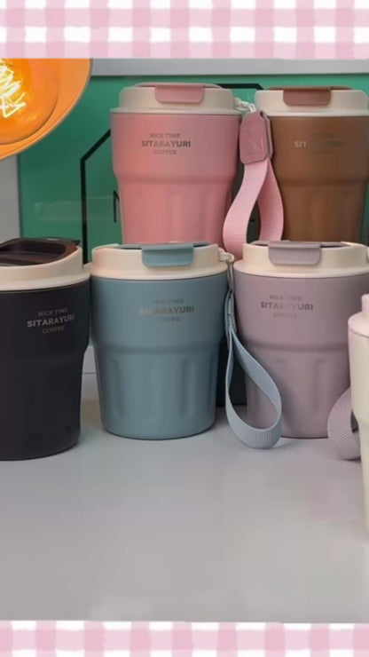 Sitarayuri Insulated Coffee Tumbler | Premium Stainless Steel Travel Mug with Wrist Strap